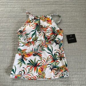 NWT Ellen Tracy white floral tankini top